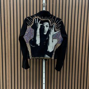 Chocolate Black Leather Jacket with customized embellishment and Prince image